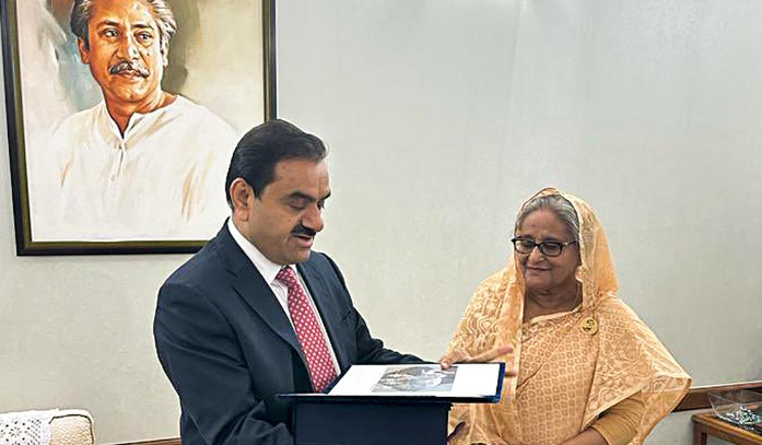 As the Godda facility starts exporting electricity to Bangladesh, Adani talks with Sheikh Hasina.